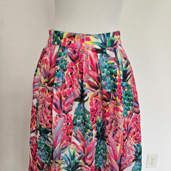 J. Crew Ratti Painted Midi Skirt Cotton Pineapple Colorful Elastic Waist Women 2 - Picture 7 of 12